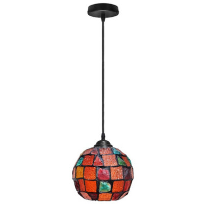 Vintage Hanging Stained Glass Ceiling Light Shade Pendant Mosaic Style Multi Colour M0105