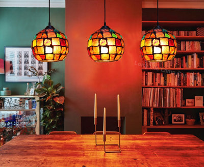 Vintage Hanging Stained Glass Ceiling Light Shade Pendant Mosaic Style Multi Colour M0105