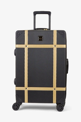 Vintage Hard Shell Luggage Trunk Medium Hard Shell Suitcase in Black Gold