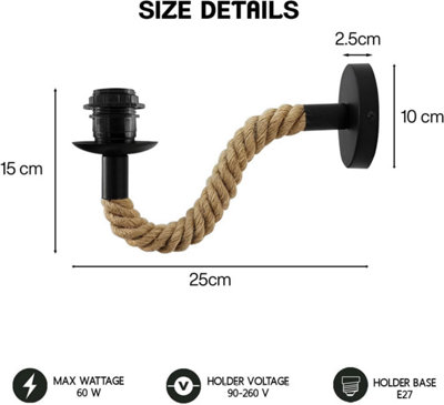 Vintage Hemp Rope Wall Lamp E27 Retro Indoor Wall Light