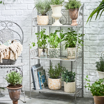 Vintage Indoor Outdoor Garden Grey 3 Tier Plant Shelf Planter Stand