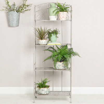 Vintage Indoor Outdoor Hallway Kitchen Garden Grey 4 Tier Plant Shelf