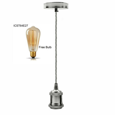 Industrial Vintage E27 Pendant Lamp Holder With Ceiling Rose – Black Metal, Adjustable Cord – LED Sone