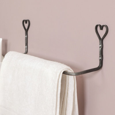 Vintage Iron Wall Mounted Heart Bathroom Towel Holder Rail - 3