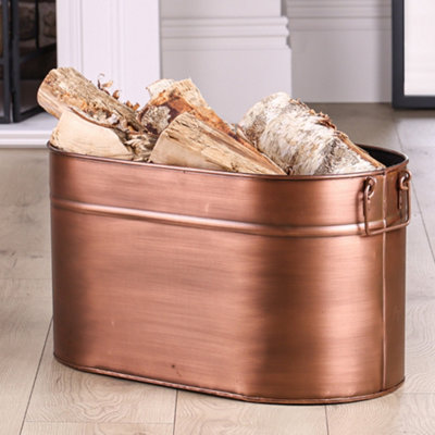 Vintage Large Copper Oval Fireplace Storage Fireside Coal & Log Bucket