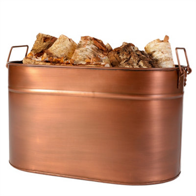 Vintage Large Copper Oval Fireplace Storage Fireside Coal & Log Bucket