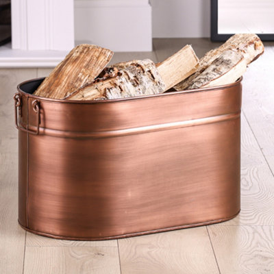 Vintage Large Copper Oval Fireplace Storage Fireside Coal & Log Bucket - 3