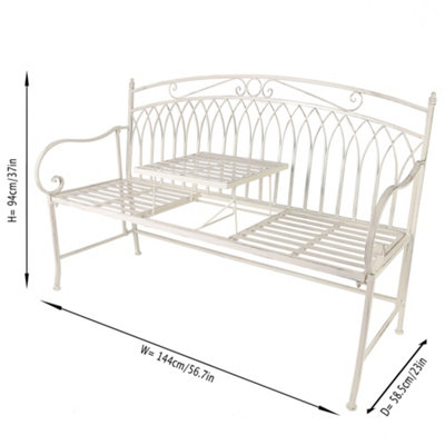 Vintage Large Cream Arched Outdoor Garden Furniture Bench with Table (GT23009) - 7