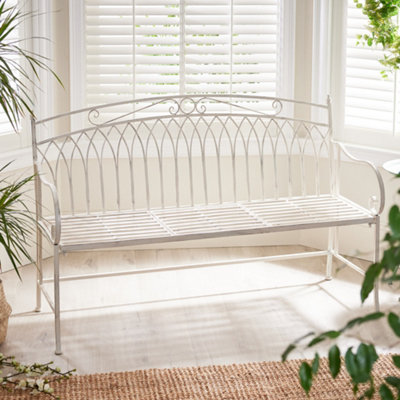 Vintage Large Cream Arched Outdoor Garden Furniture Companion Seat Bench with Free Set of 2 Floral Box Cushions - 4