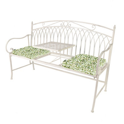 Vintage Large Cream Arched Outdoor Garden Furniture Companion Seat Garden Bench with Free Set of 2 Green Box Cushions
