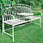 Vintage Large Cream Arched Outdoor Garden Furniture Companion Seat Garden Bench with Free Set of 2 Green Seat Pad Cushions