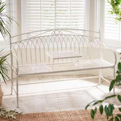 Vintage Large Cream Arched Outdoor Garden Furniture Companion Seat Garden Bench with Free Set of 2 Green Seat Pad Cushions - 3