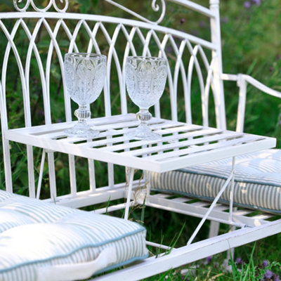 Vintage Large Cream Arched Outdoor Garden Furniture Companion Seat Garden Bench  with Free Set of 2 Grey Box Cushions - 3