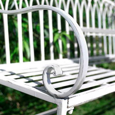 Vintage Large Cream Arched Outdoor Garden Furniture Companion Seat Garden Bench  with Free Set of 2 Grey Box Cushions - 4