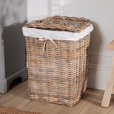 Vintage Large Square Rattan Laundry Hamper Basket