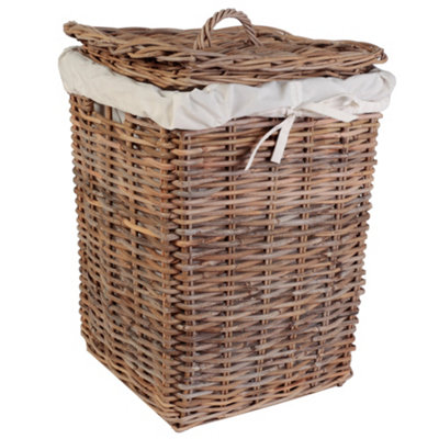 Vintage Large Square Rattan Laundry Hamper Basket