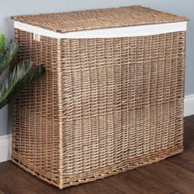 Vintage Large Wicker Storage Basket Laundry Basket with Partition