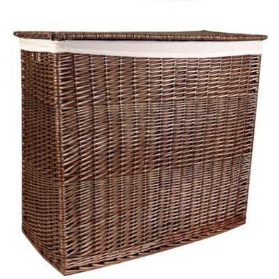 Vintage Large Wicker Storage Basket Laundry Basket with Partition