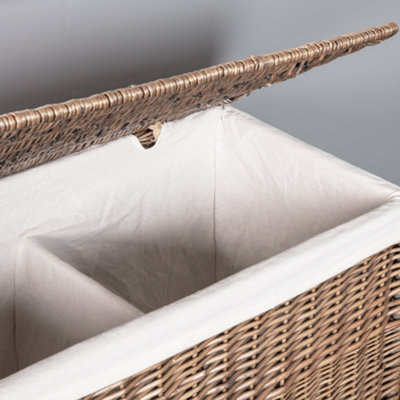 Vintage Large Wicker Storage Basket Laundry Basket with Partition - 3