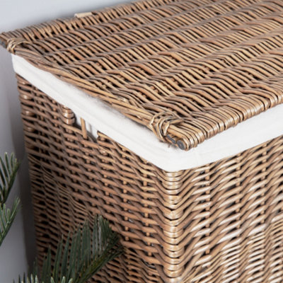 Vintage Large Wicker Storage Basket Laundry Basket with Partition - 4