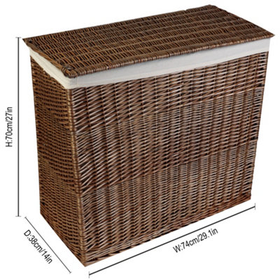 Vintage Large Wicker Storage Basket Laundry Basket with Partition - 5