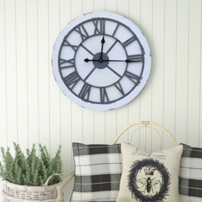 Vintage Manufacturer Wood & Iron Wall Clock (Distressed White, 60 dia cm)