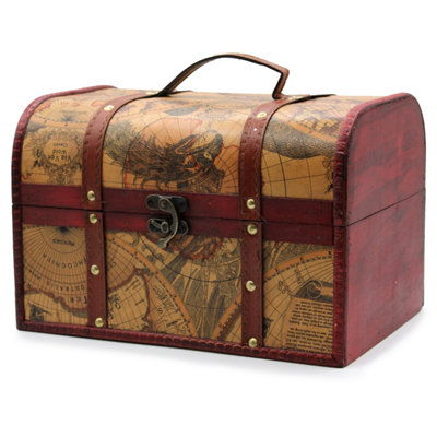 Vintage Map Chest Set Of 3 - Antique Style Trinket & Jewelry Boxes