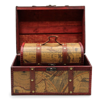 Vintage Map Chest Set Of 3 - Antique Style Trinket & Jewelry Boxes