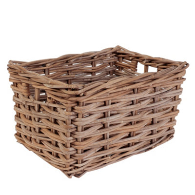 Vintage Medium Rectangular Grey Rattan Storage Basket