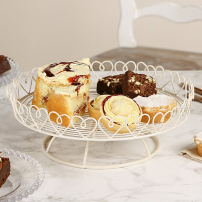 Vintage Metal Ivory White Cake Stand Single Tier Cupcake Stand