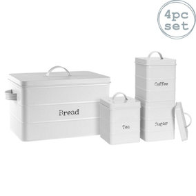 Vintage Metal Kitchen Canisters Set - White - 4pc