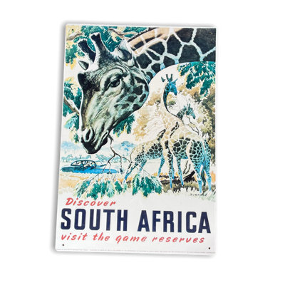 Vintage Metal Sign Retro Travel Advertising, Visit South Africa DIY