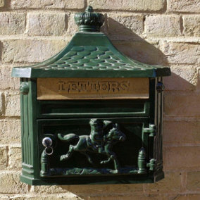 Vintage Metal Wall Mounted Post Mail Box in Green