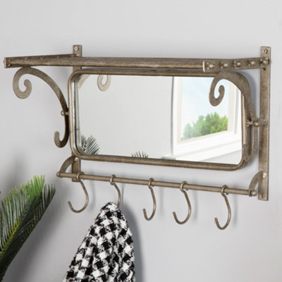 Vintage Mirror Wall Mounted Shelf with Hooks
