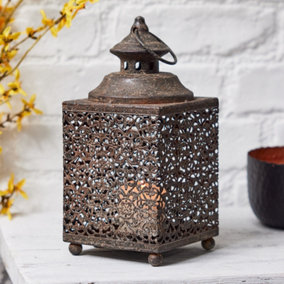 Vintage Moroccan Style Cut Out Tea Light Pillar Votive Candle Lantern Indoor Outdoor Hanging Decoration