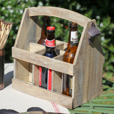 Vintage Oak Effect 6 Bottle Wooden Carrier