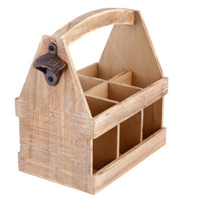 Vintage Oak Effect 6 Bottle Wooden Carrier