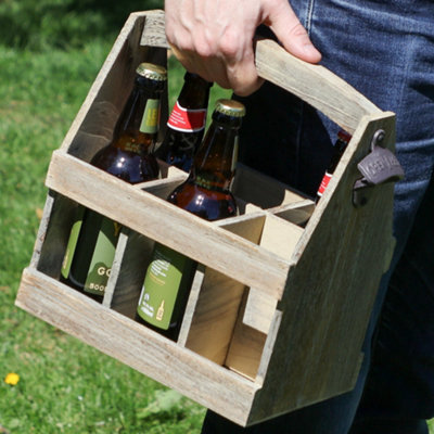 Vintage Oak Effect 6 Bottle Wooden Carrier - 3