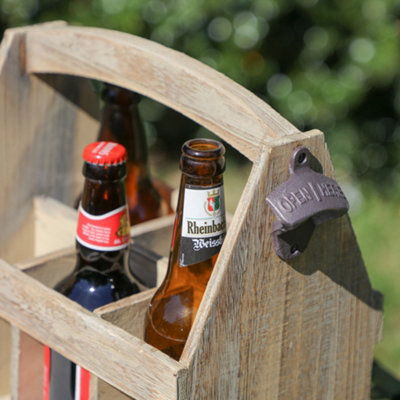 Vintage Oak Effect 6 Bottle Wooden Carrier - 4
