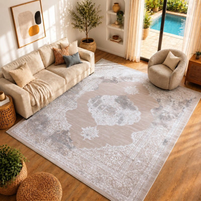 Vintage Oriental Boho Beige/White AZRA Area Rug 160 x 220 cm - Easy ...