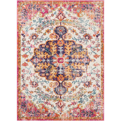 Vintage Oriental Boho Neon Pink Lou Area Rug 200 x 275 cm - Easy Care ...