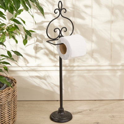 Vintage Ornate Cast Iron Standing Bathroom Toilet Roll Holder