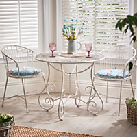 Vintage Ornate Cream Iron 3 Piece Indoor Outdoor Garden Furniture Hallway Kitchen Dining Table and Chair Folding Bistro Set