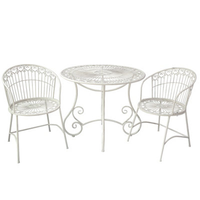Vintage Ornate Cream Iron 3 Piece Indoor Outdoor Garden Furniture Hallway Kitchen Dining Table and Chair Folding Bistro Set