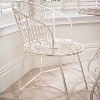 Vintage Ornate Cream Iron 3 Piece Indoor Outdoor Garden Furniture Hallway Kitchen Dining Table and Chair Folding Bistro Set