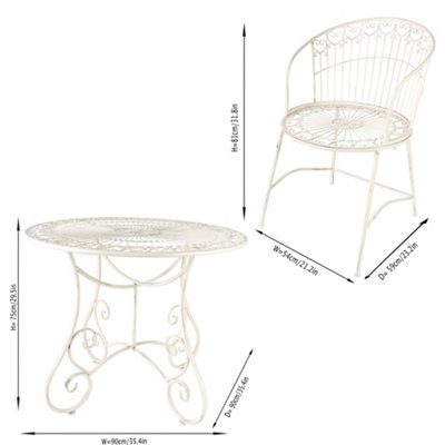 Vintage Ornate Cream Iron 3 Piece Indoor Outdoor Garden Furniture Hallway Kitchen Dining Table and Chair Folding Bistro Set