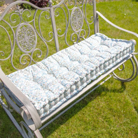 Vintage Pastel Blue Floral Reversible Garden Furniture Bench Cushion