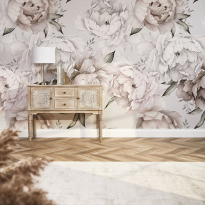 Vintage Peony Mural In Blush (350cm x 240cm)