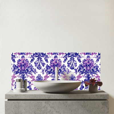 Vintage Purple Pattern Glass Bathroom Splashback