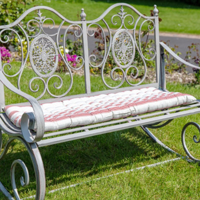 Vintage Red Striped Quilted Outdoor Garden Furniture Bench